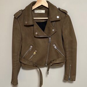Zara Faux Suede Brown Biker Jacket Size S